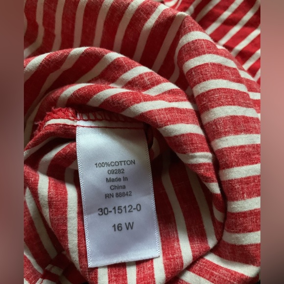 Roaman’s Women’s Red/ White Striped Button-Up Longsleeve Shirt Plus 16w PreOwned - Picture 9 of 12
